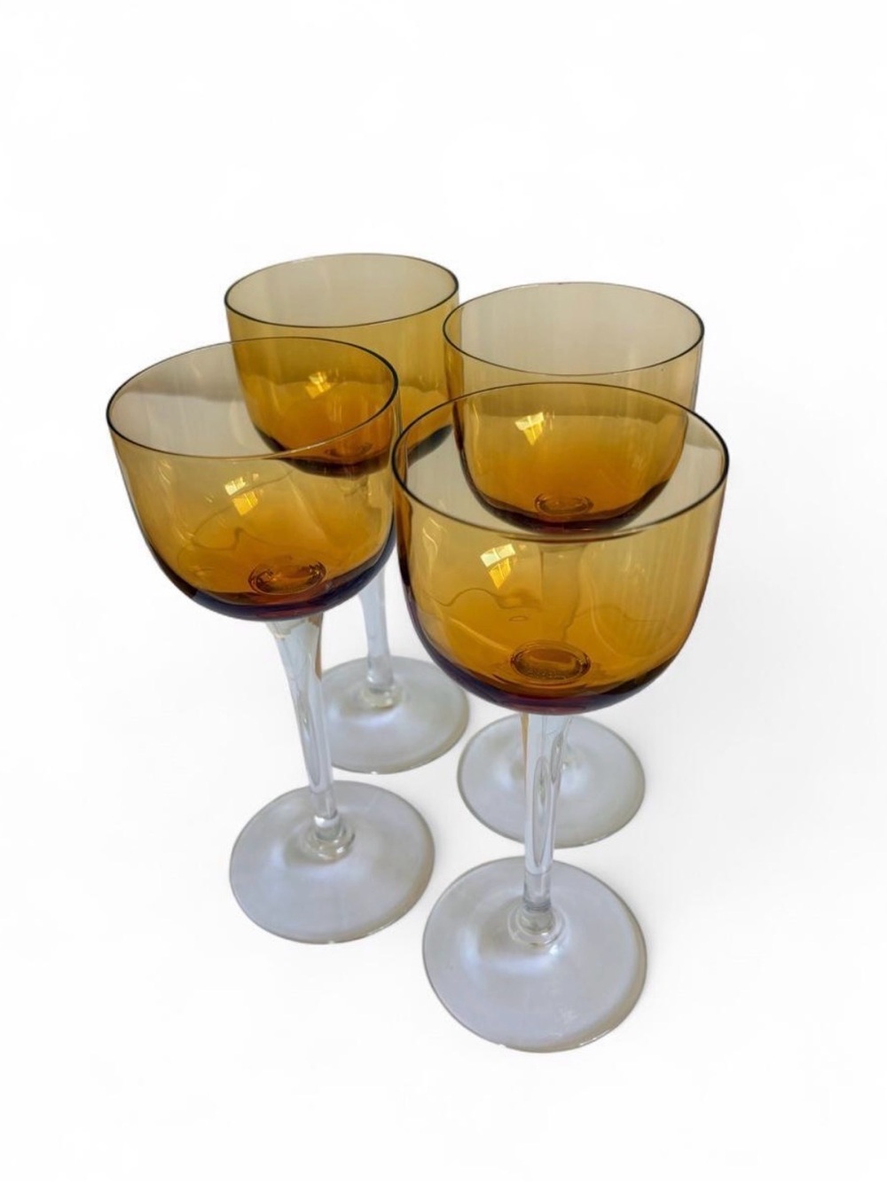 Set of 4 Amber-Tinted Stemmed Wine Glasses